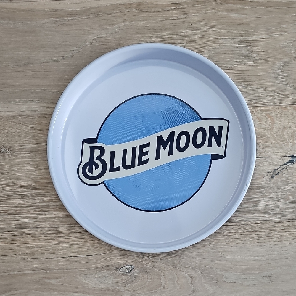 Blue Moon White and Blue Tin Serving Tray